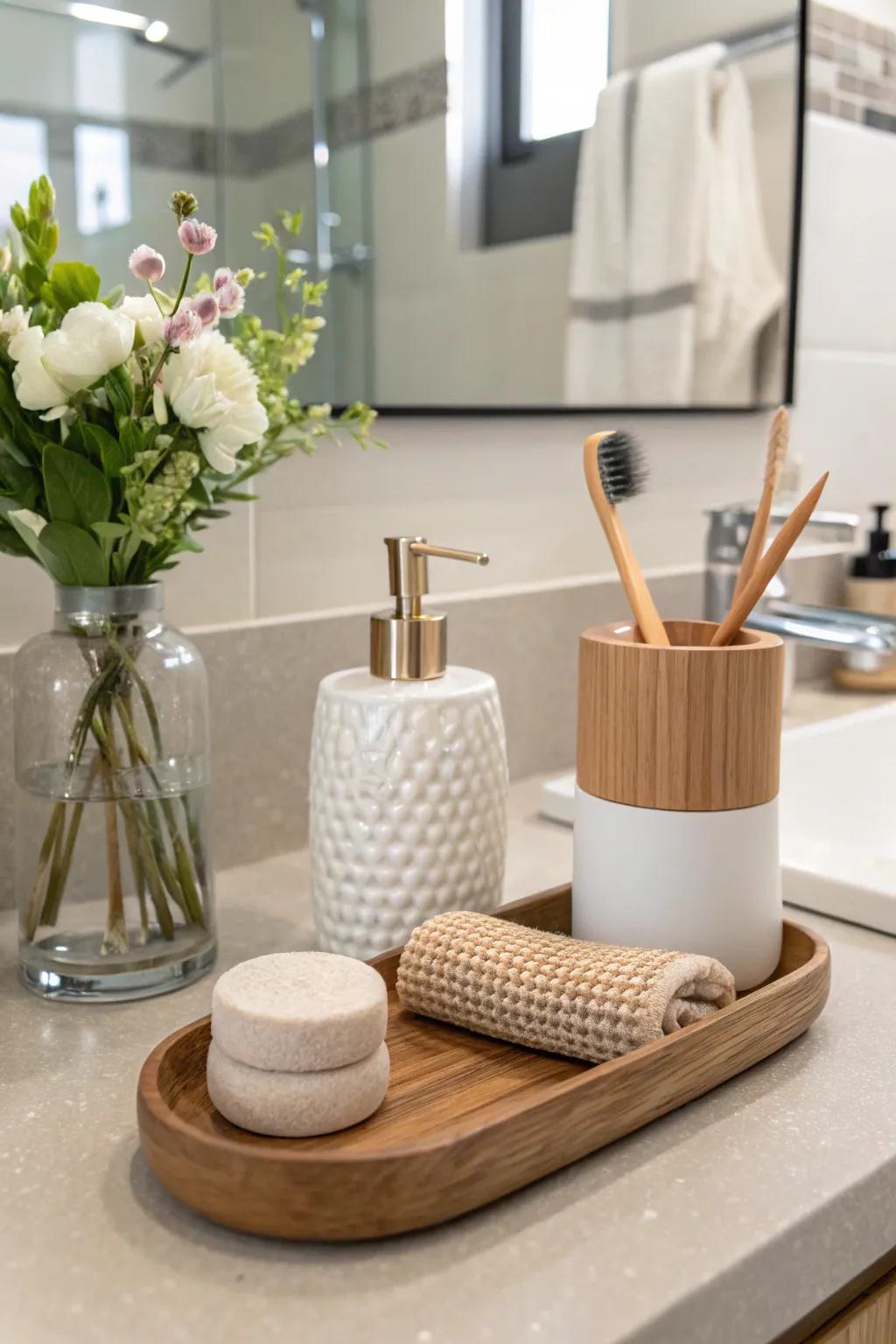 Mixing materials adds depth to the minimalist design.