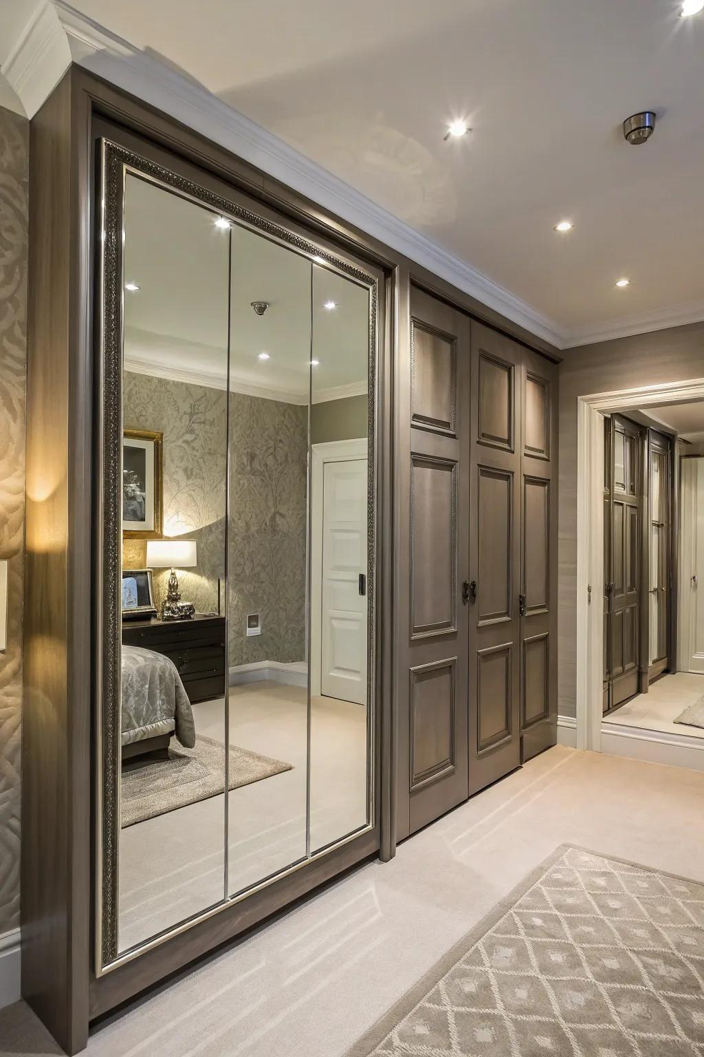 Manifest a daring aesthetic via mirrored accent walls.