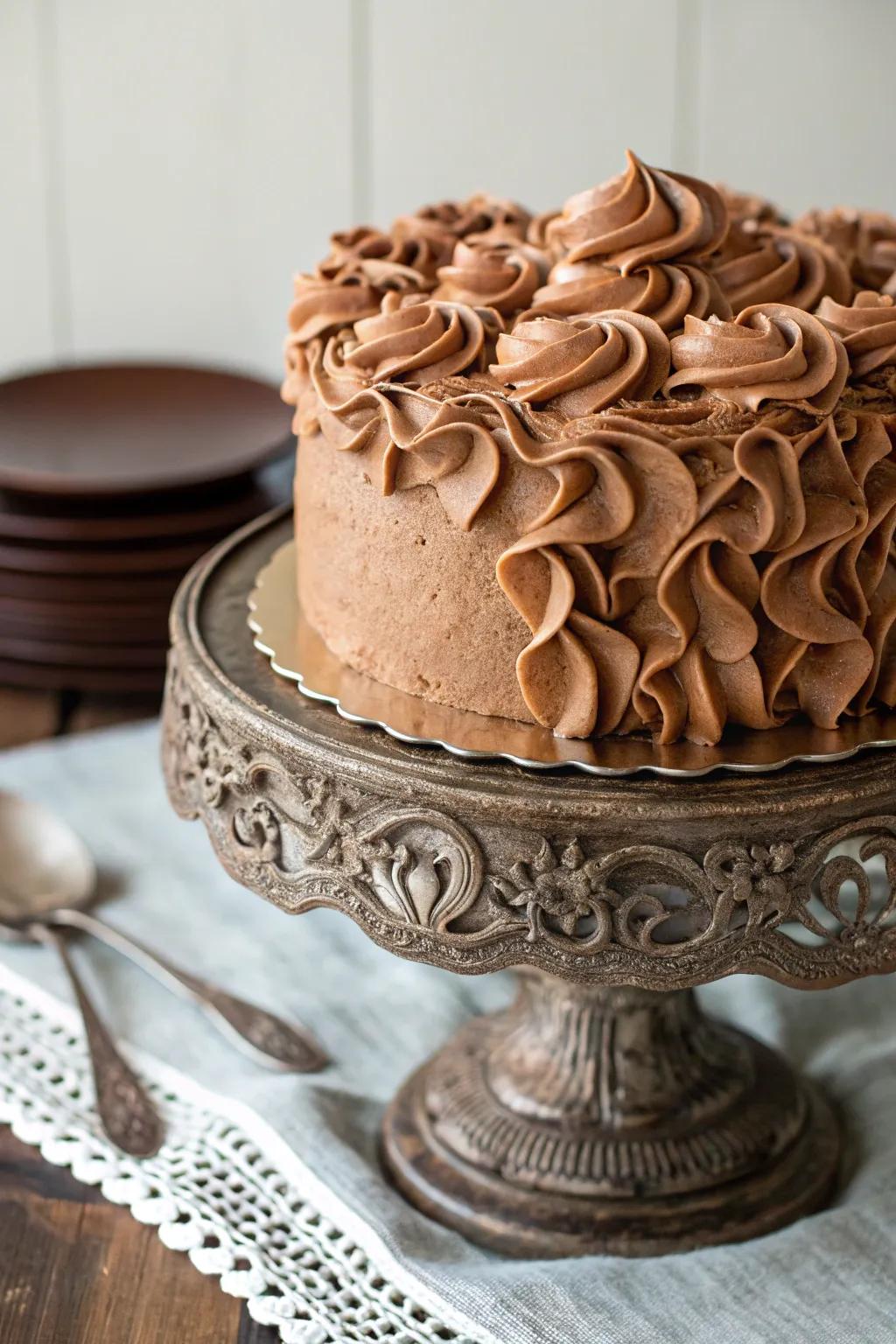 Coffee cream frills lend a romantic touch to the cake.
