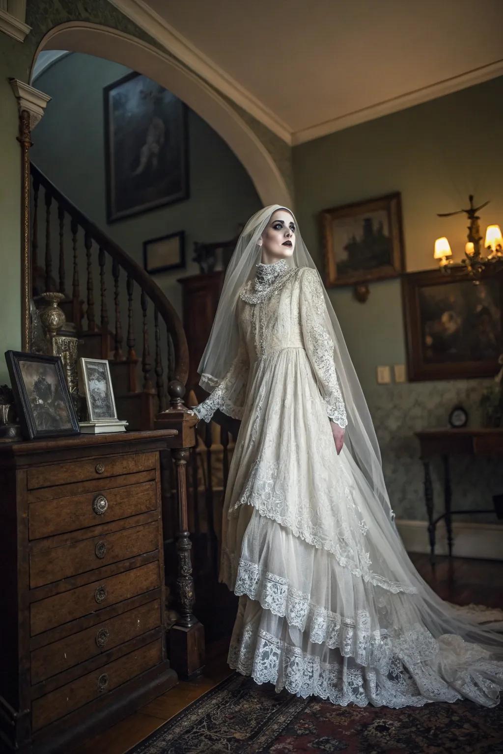 A hauntingly beautiful antique specter attire.
