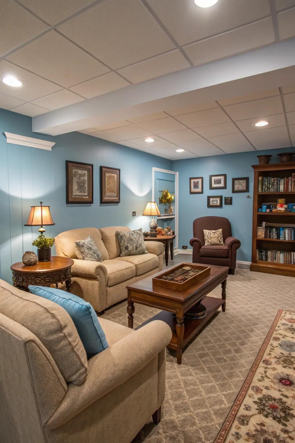 Gentle azure creates a calming and inviting ambiance.