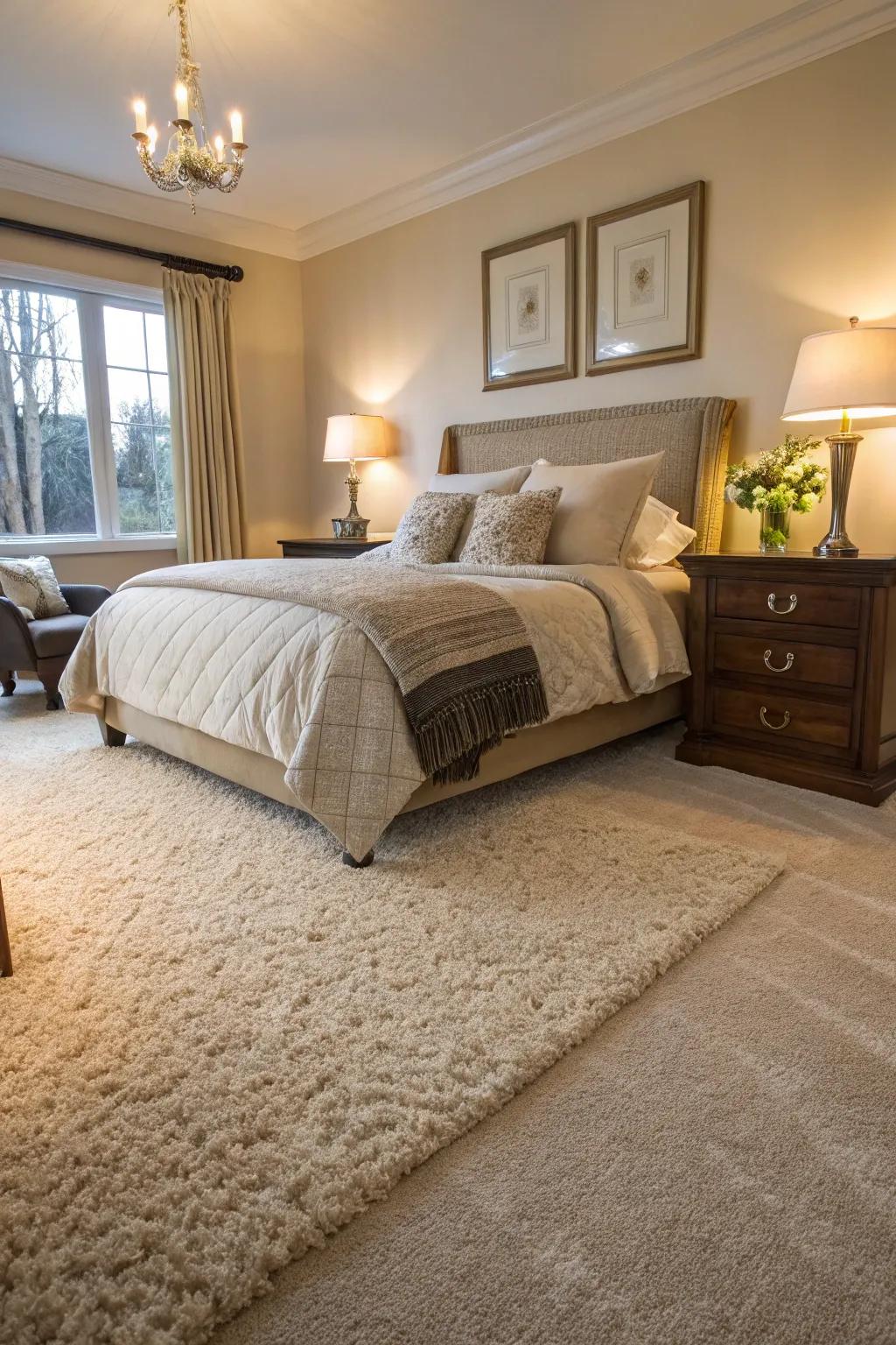 Bedroom featuring a high-pile carpet for a plush and cozy atmosphere.
