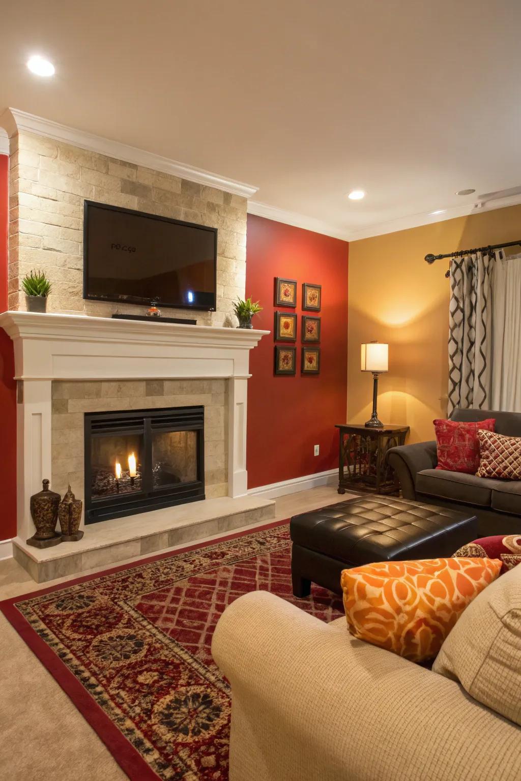 Opposing shades make your fireplace wall stand out.