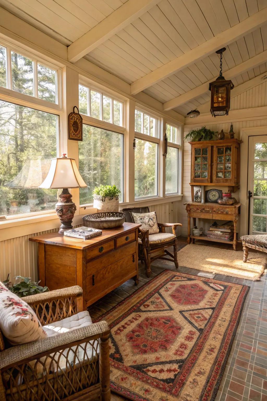 A classic ambiance featuring antique furniture creates ageless charm.