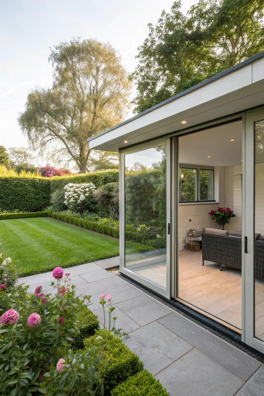 Retractable walls create a seamless indoor-outdoor fusion.