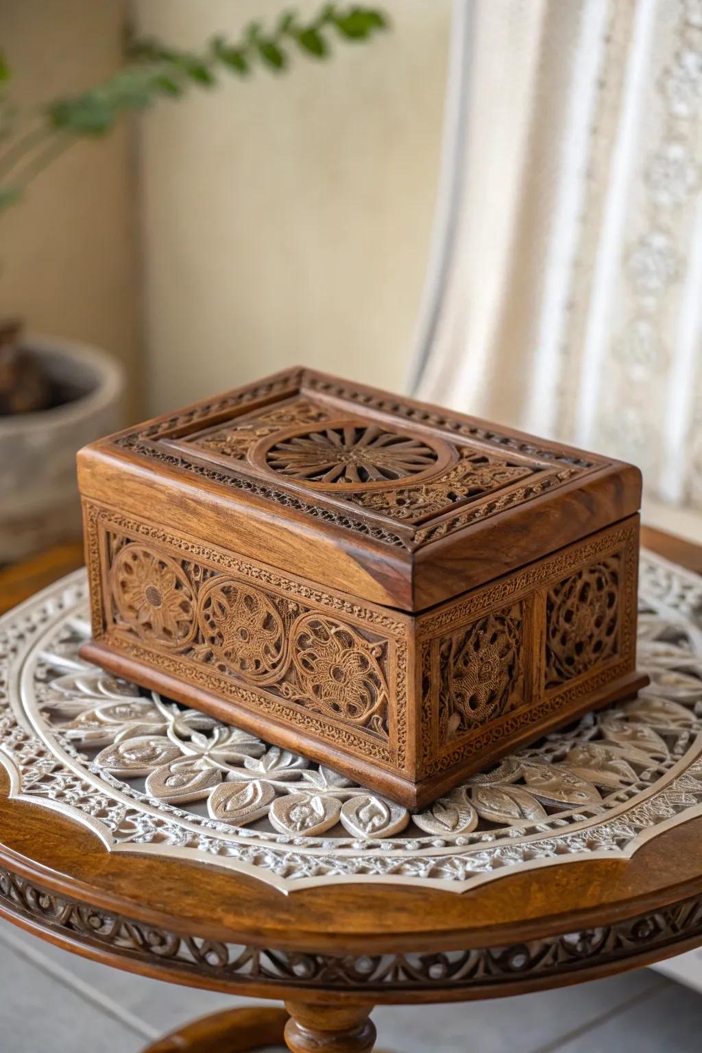 A beautiful Thuya wood container offering stylish storage.