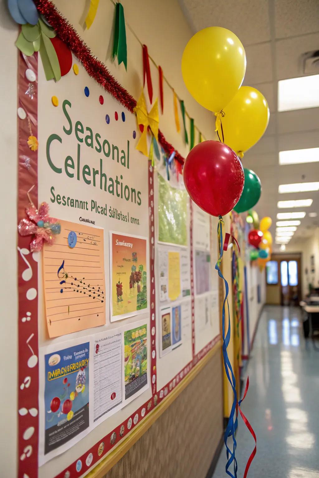 A festive display board celebrating seasonal music events.