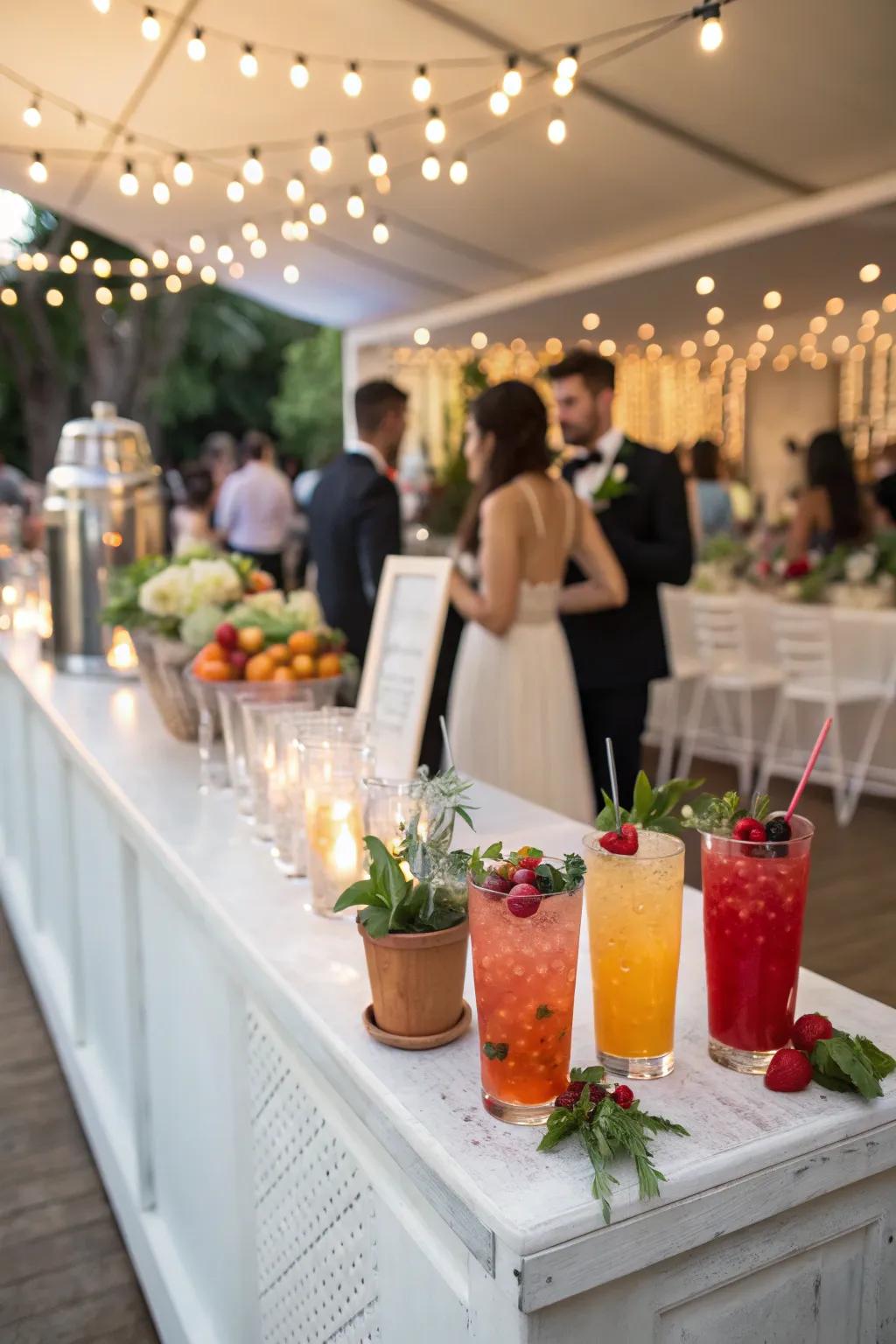 Themed signature cocktails add a personal touch to the drink menu.