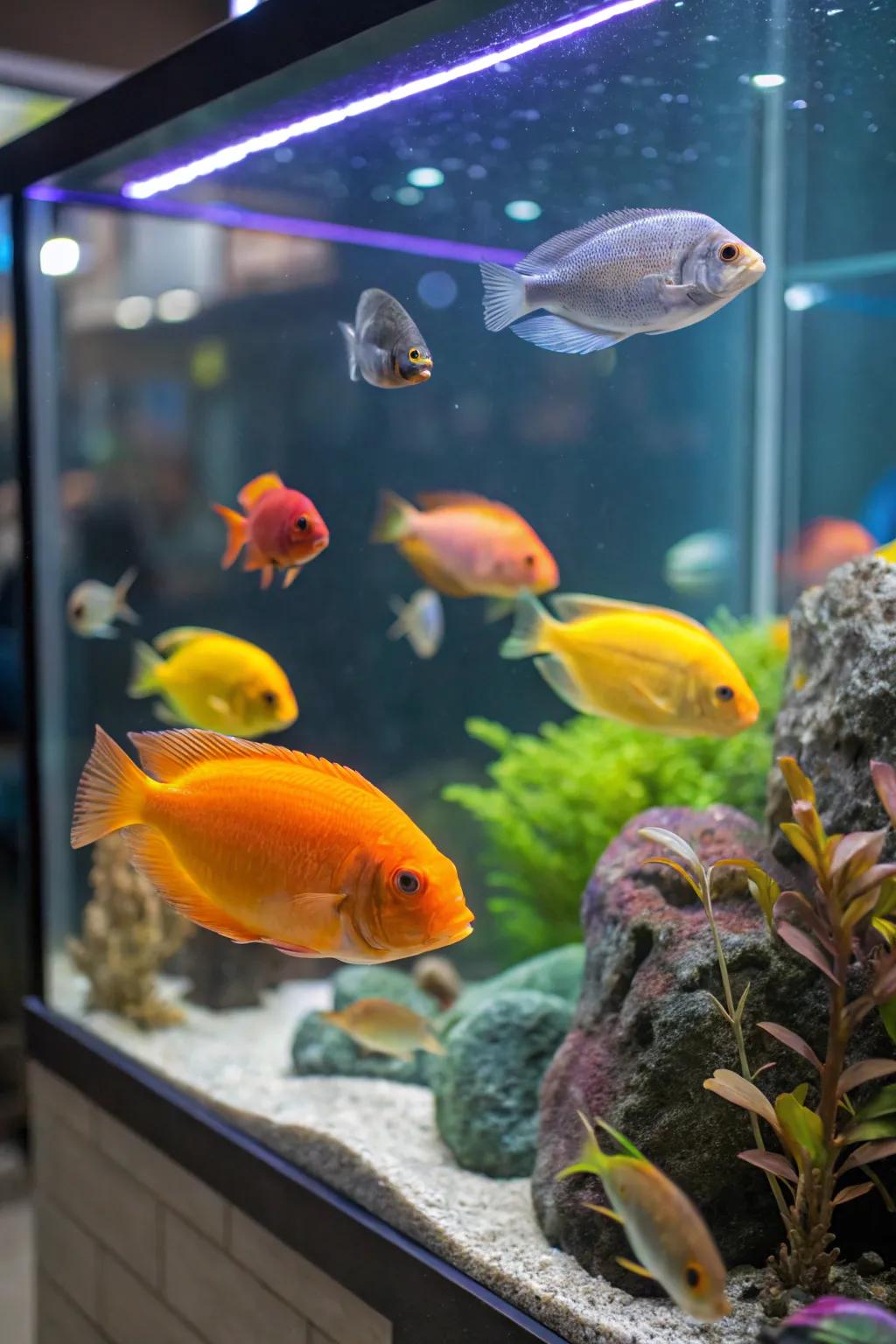 Unique fish varieties add inherent beauty and interest to this tank.