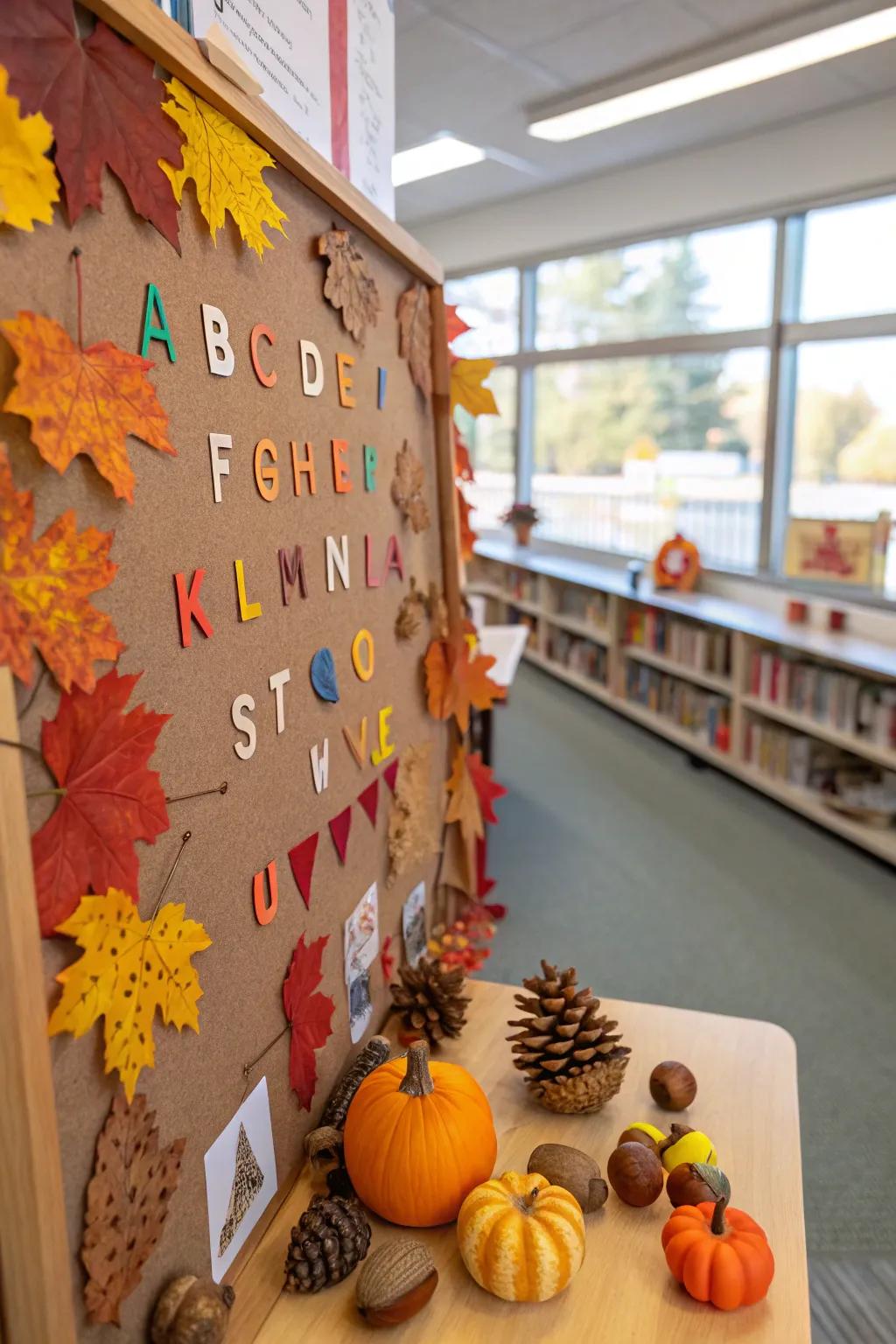 An 'Fall ABCs' bulletin board.
