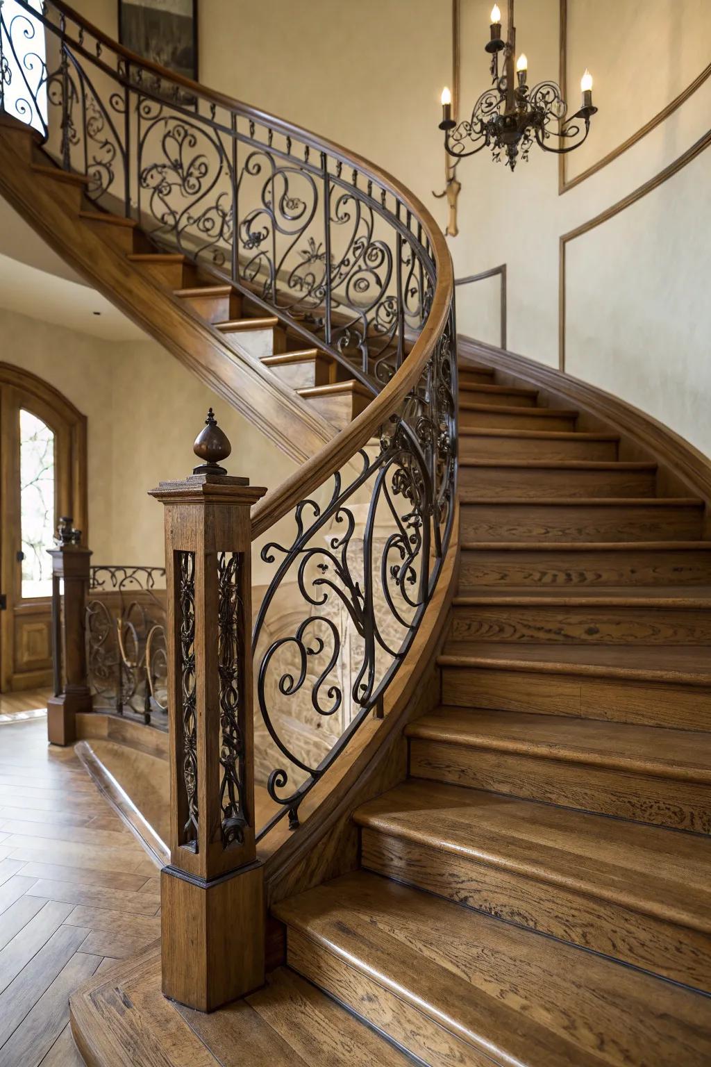 Artistic balusters adding a touch of creativity to an oak staircase.