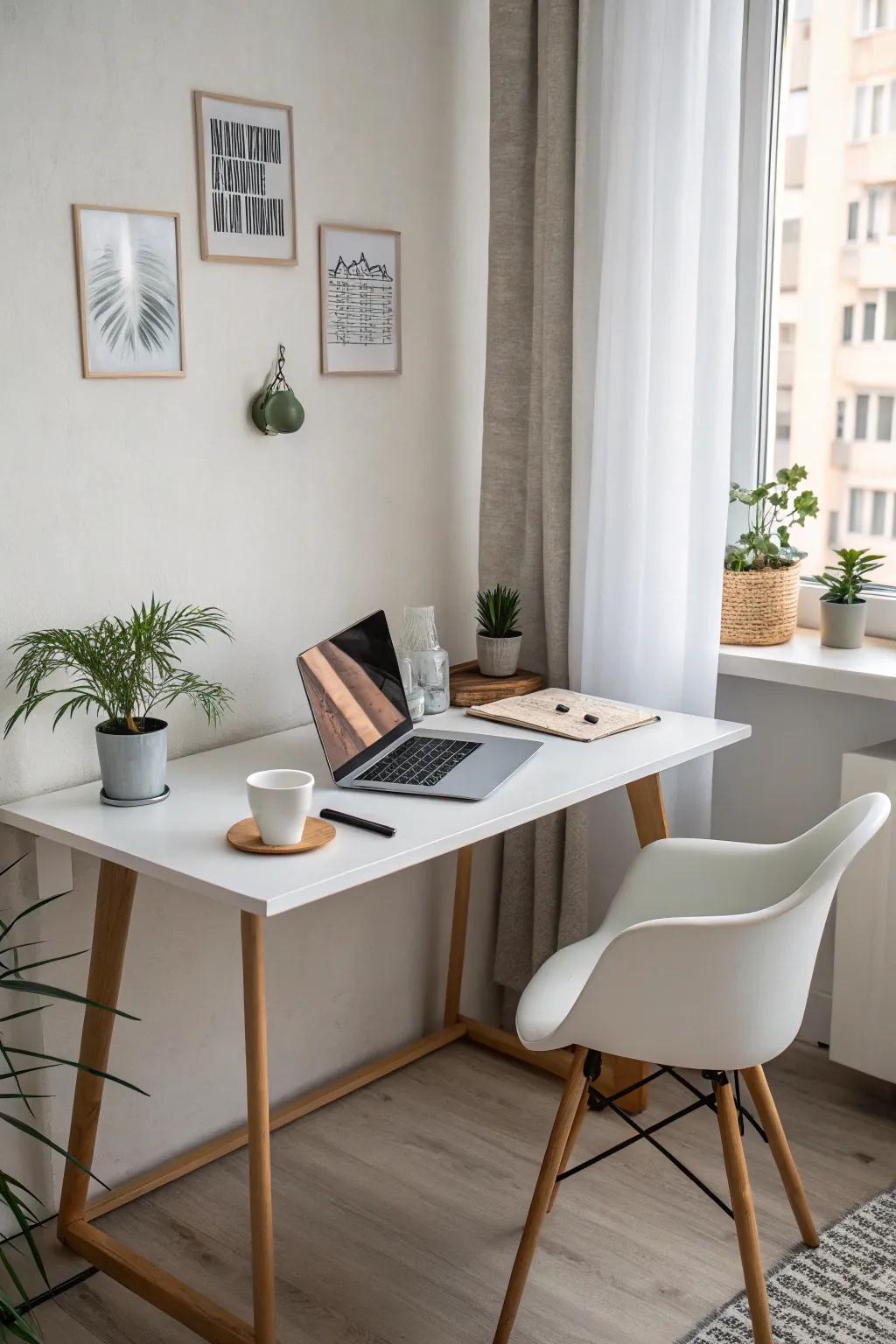 Encourage a serene, clutter-free workspace by adopting a minimalist strategy.