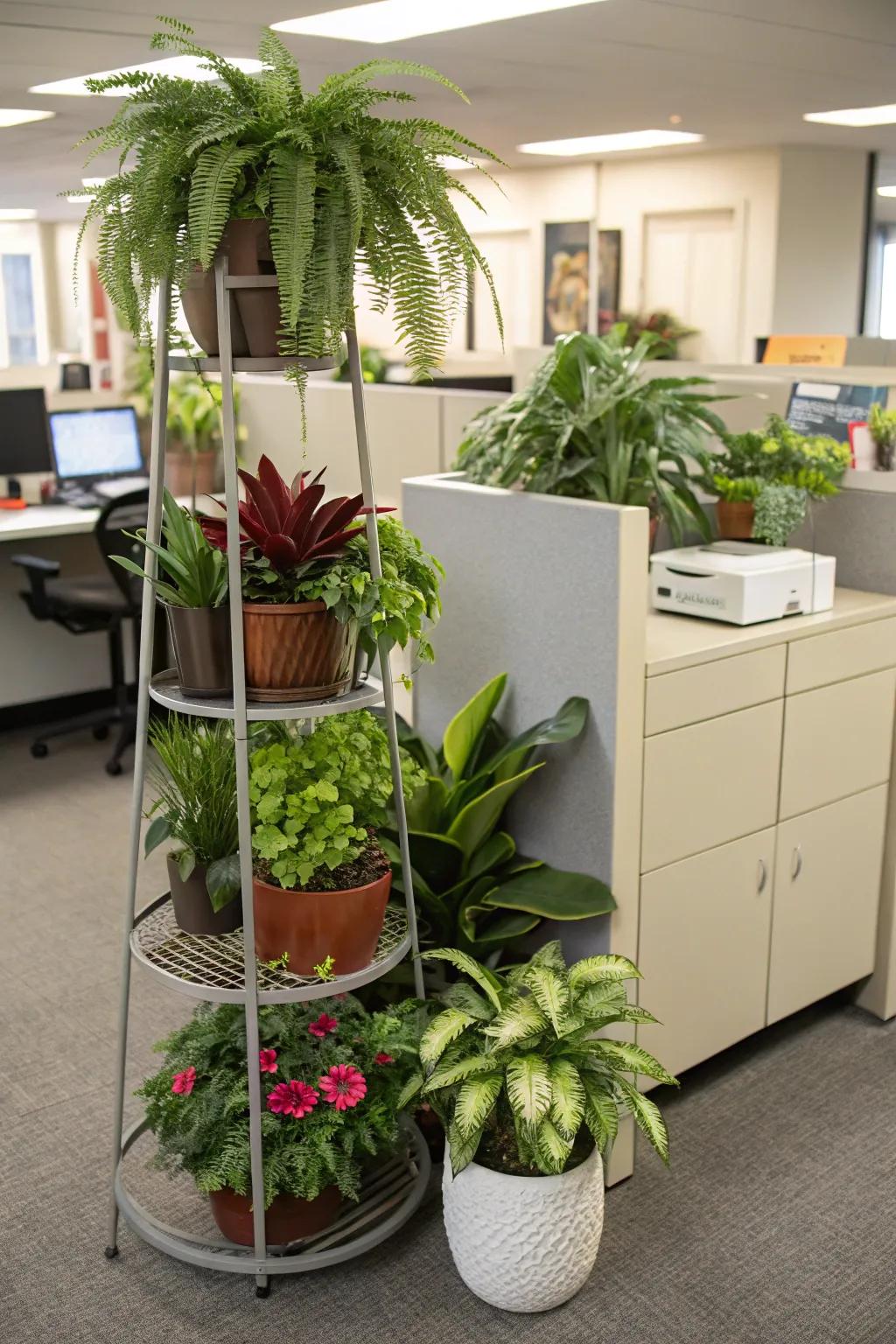 With tiered plant stands, you can add depth.