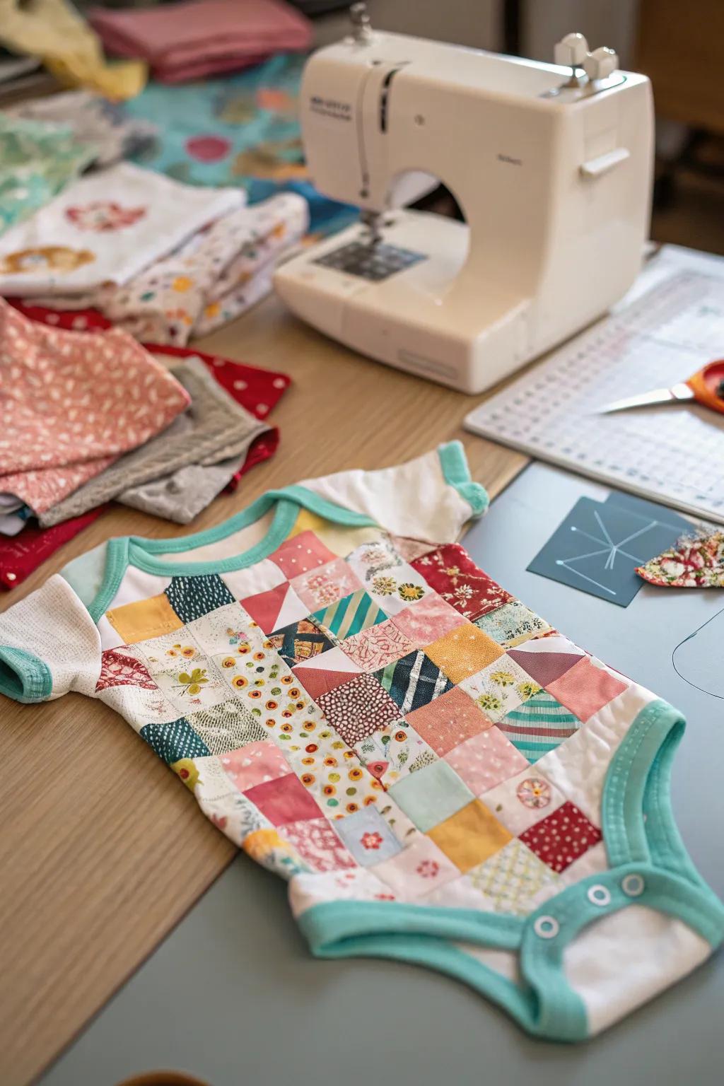 A nostalgic onesie showcasing endearing weaving patterns.