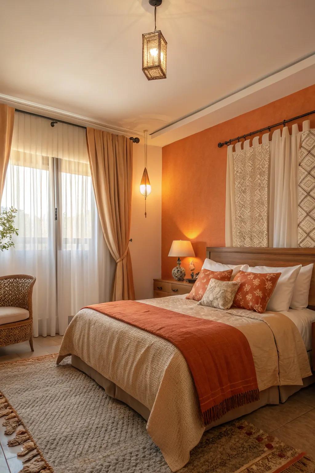 Orange and beige combine for a calming and balanced appearance.
