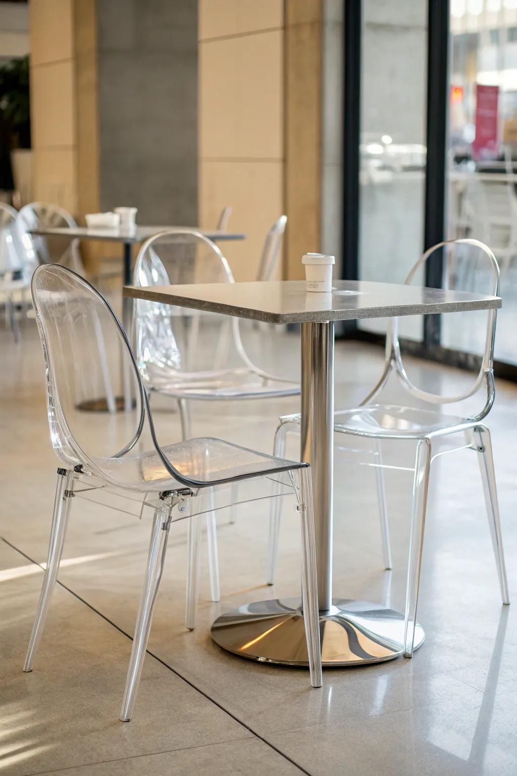 See-through furniture helps spaces feel expansive.