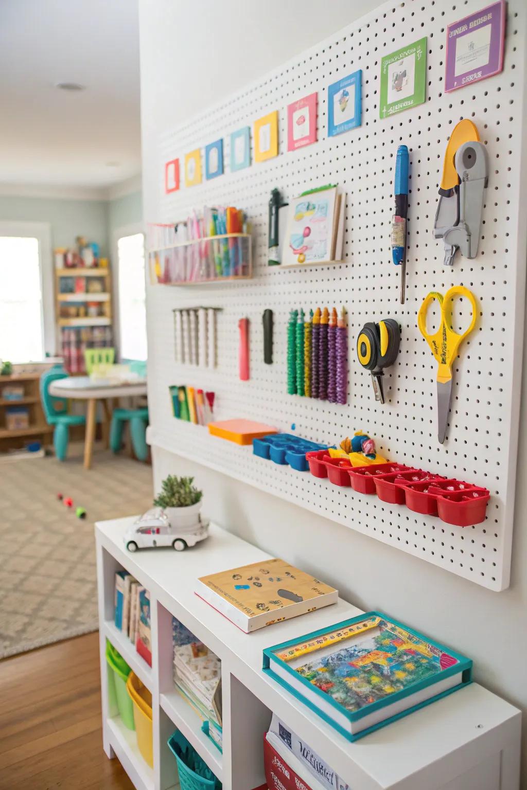 Pegboards: useful and adaptable storage.