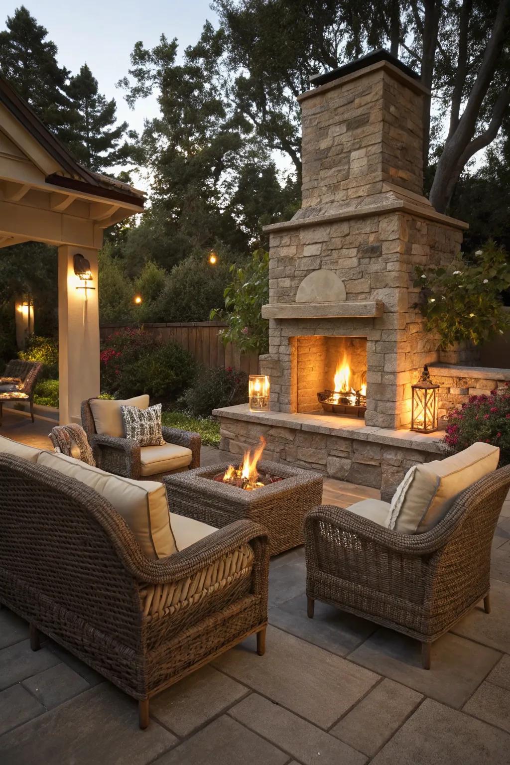 Improve your fireplace area with the warmth of wicker relaxation.