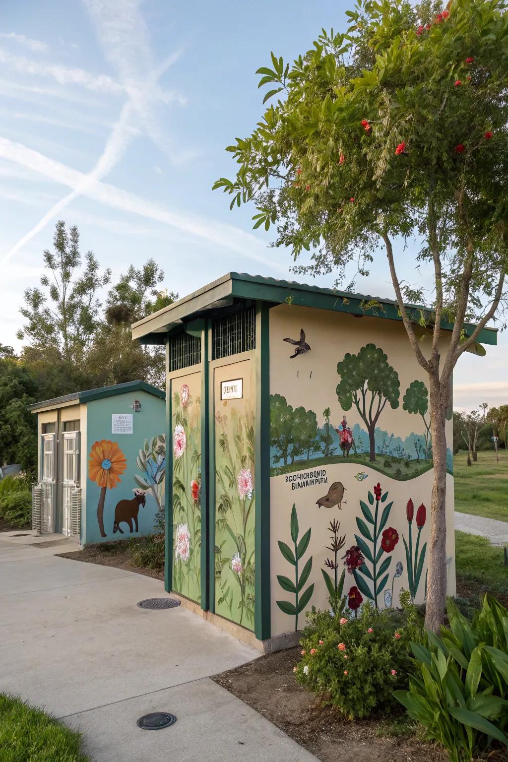 Artwork imparts depth and character to outdoor restrooms.