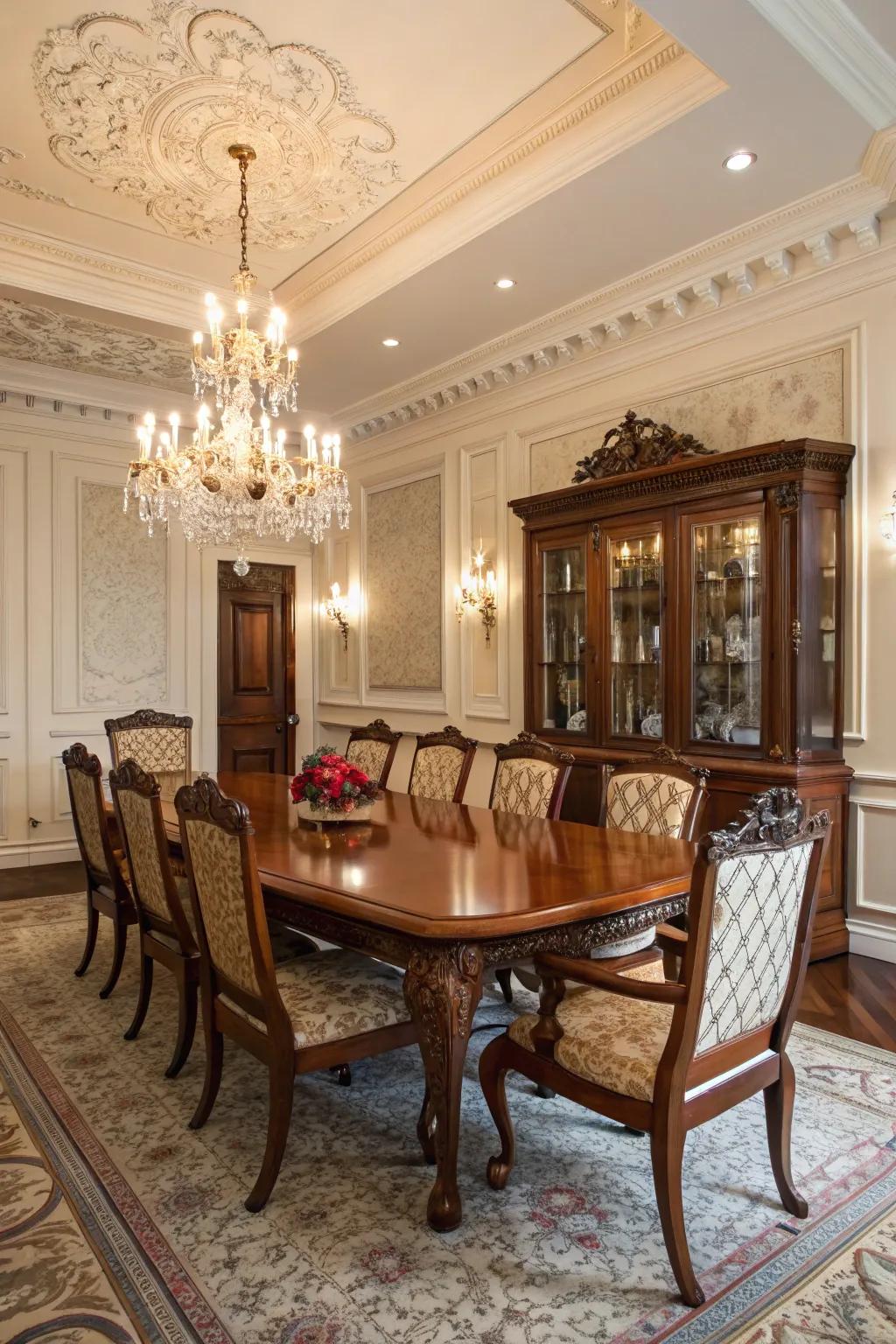 Abundant chestnut embellishment imparts traditional refinement to your table.