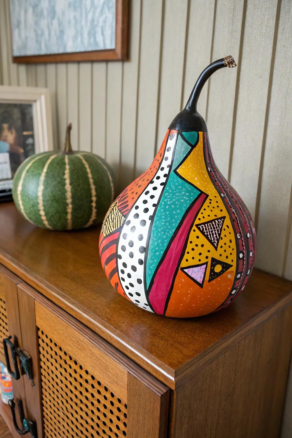 A vibrant gourd in fun pop art design.