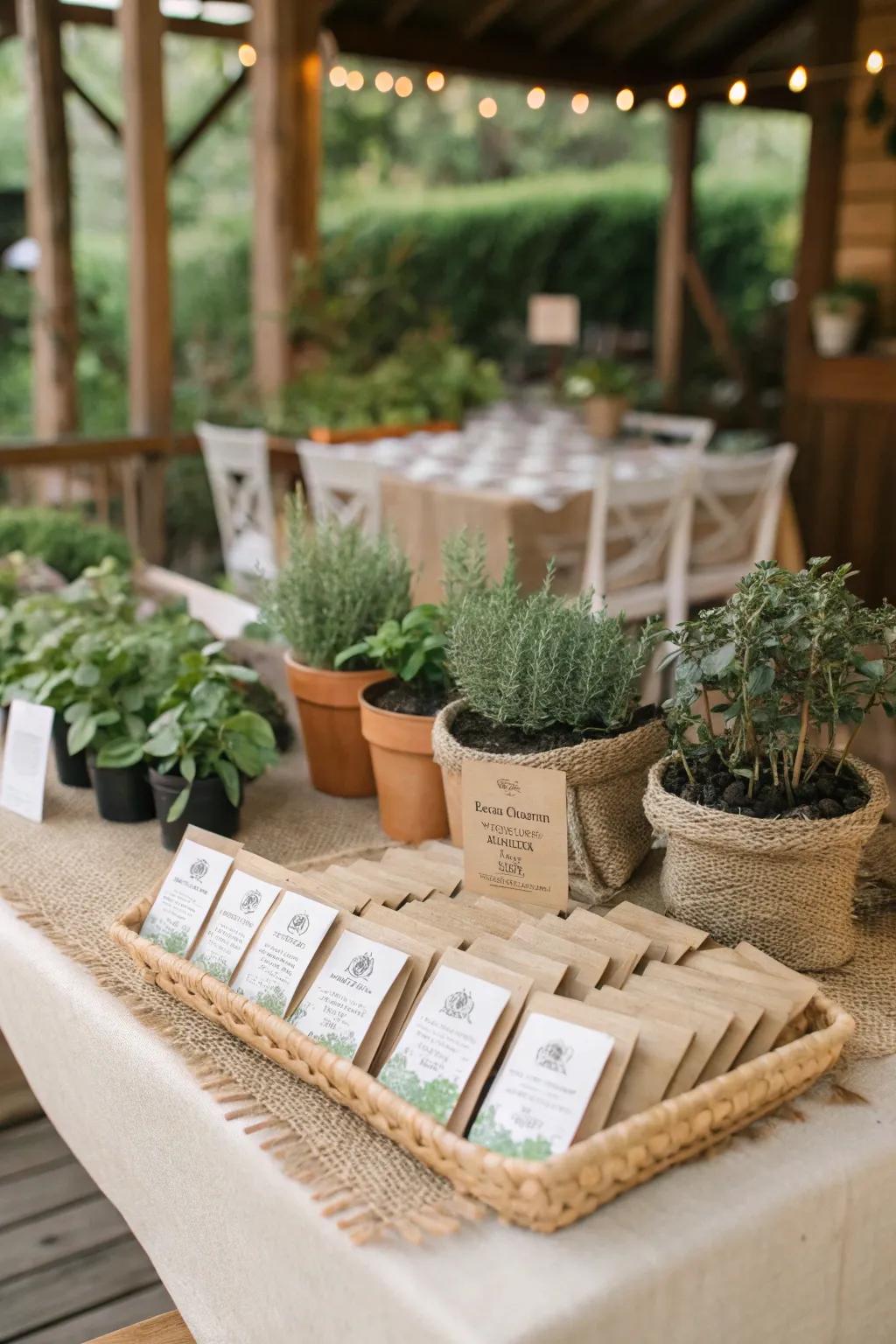 Eco-conscious wedding souvenirs presented beautifully.