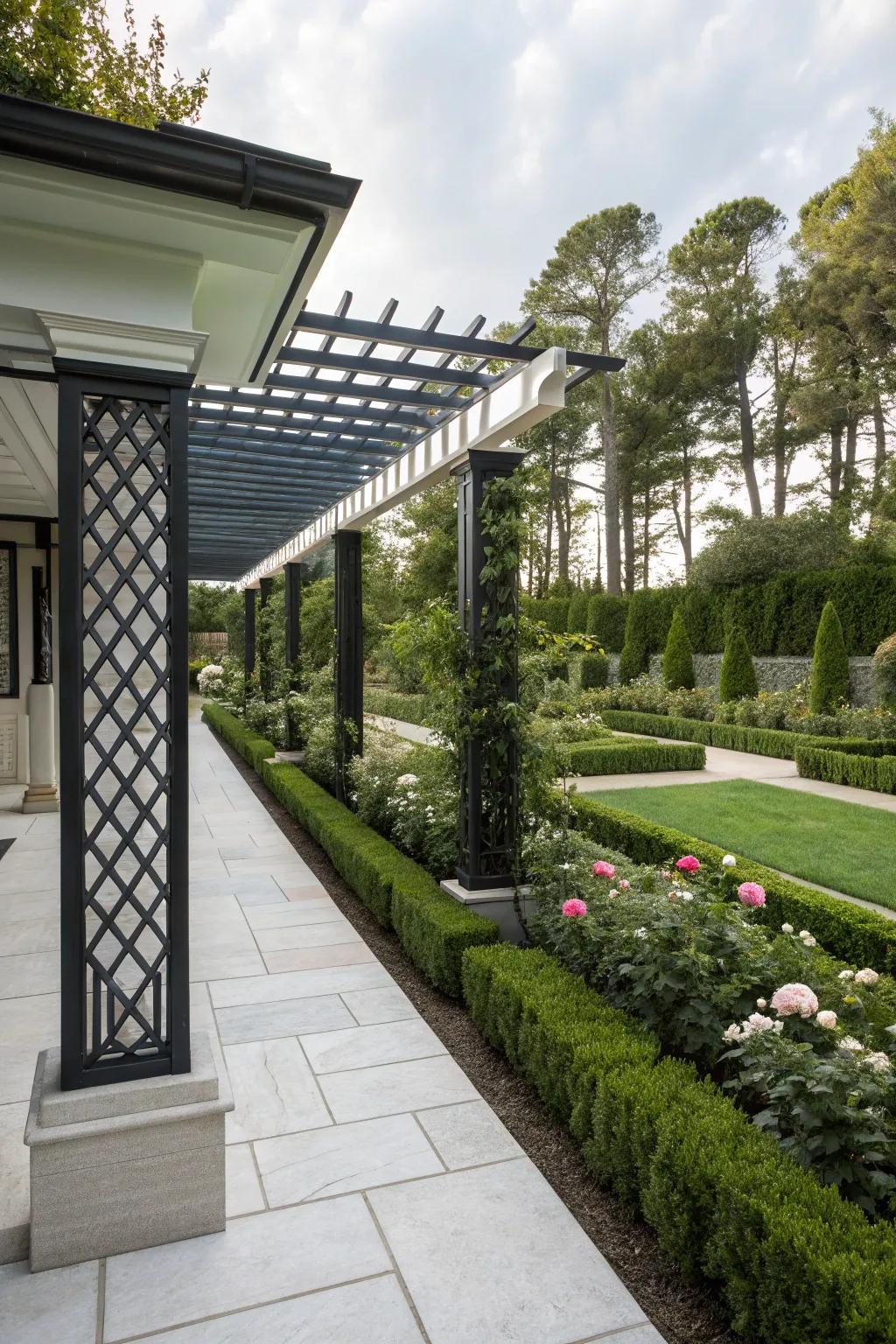 Modern and classic features merge flawlessly in pergola design.