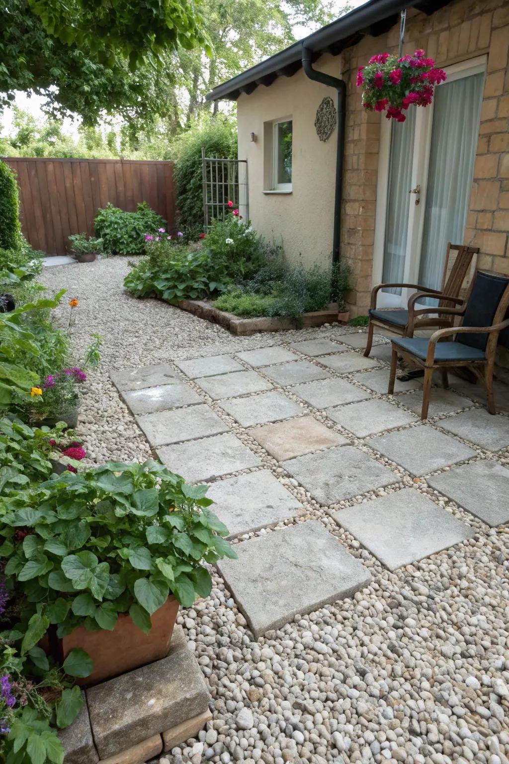 Crushed stone delivers an uncomplicated and permeable patio solution.