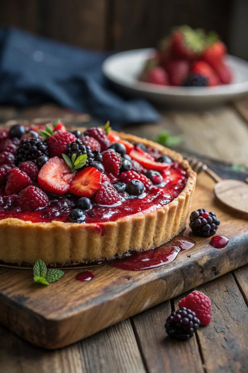 A pie improved with a lively berry glaze.