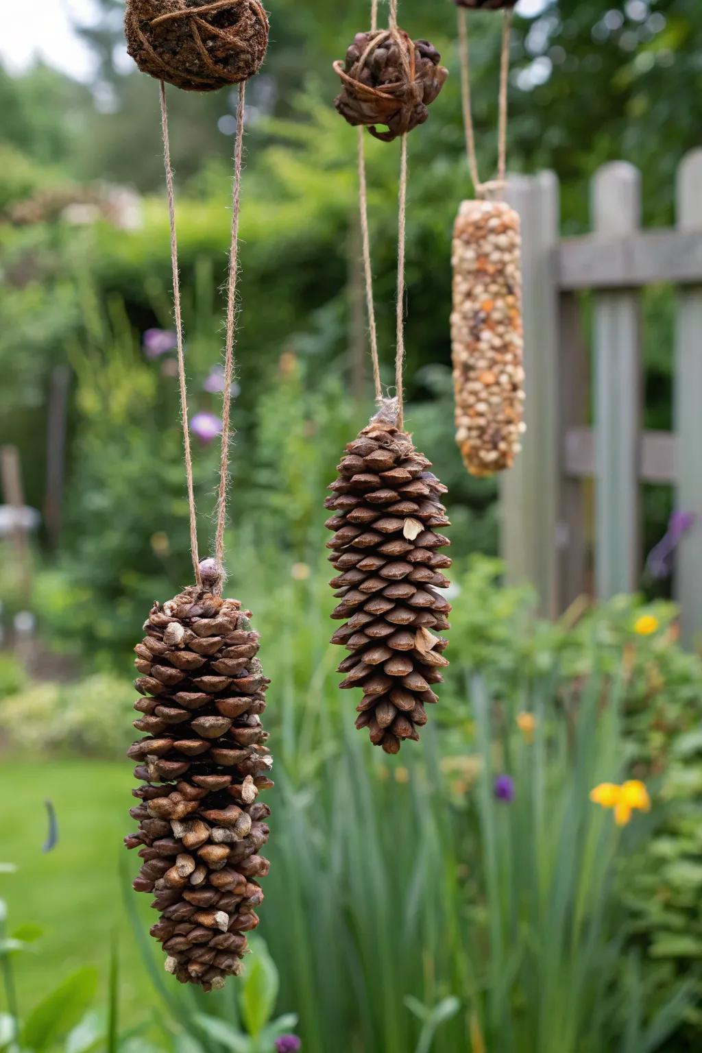 Pinecones transform into simple, welcoming bird feeders.