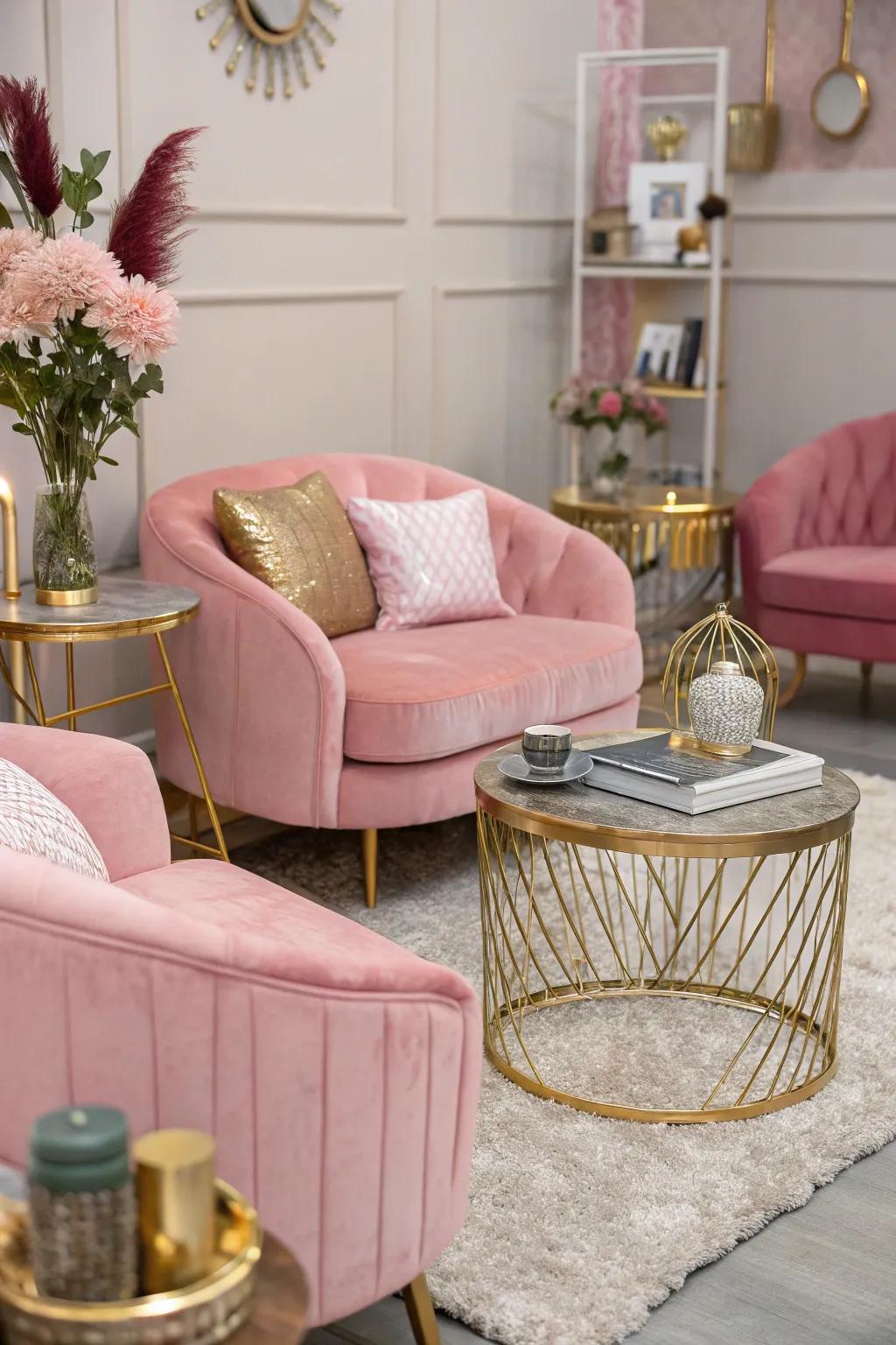 Pink and metallics create a glamorous and elegant look.