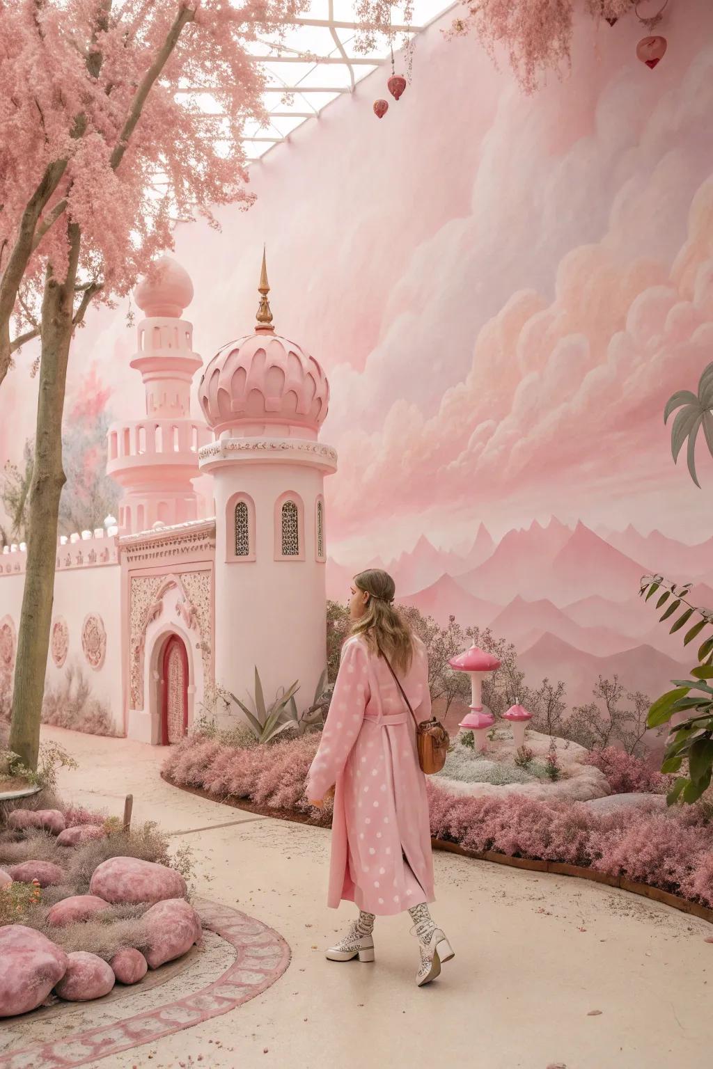 An enchanting pink fantasy painting.