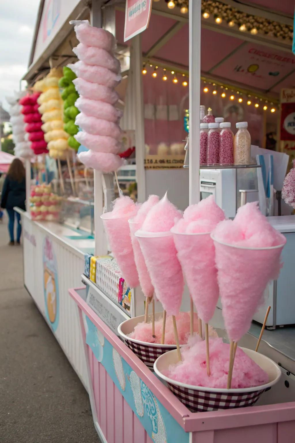 Pink cotton candy provides a sweet and nostalgic treat for attendees.