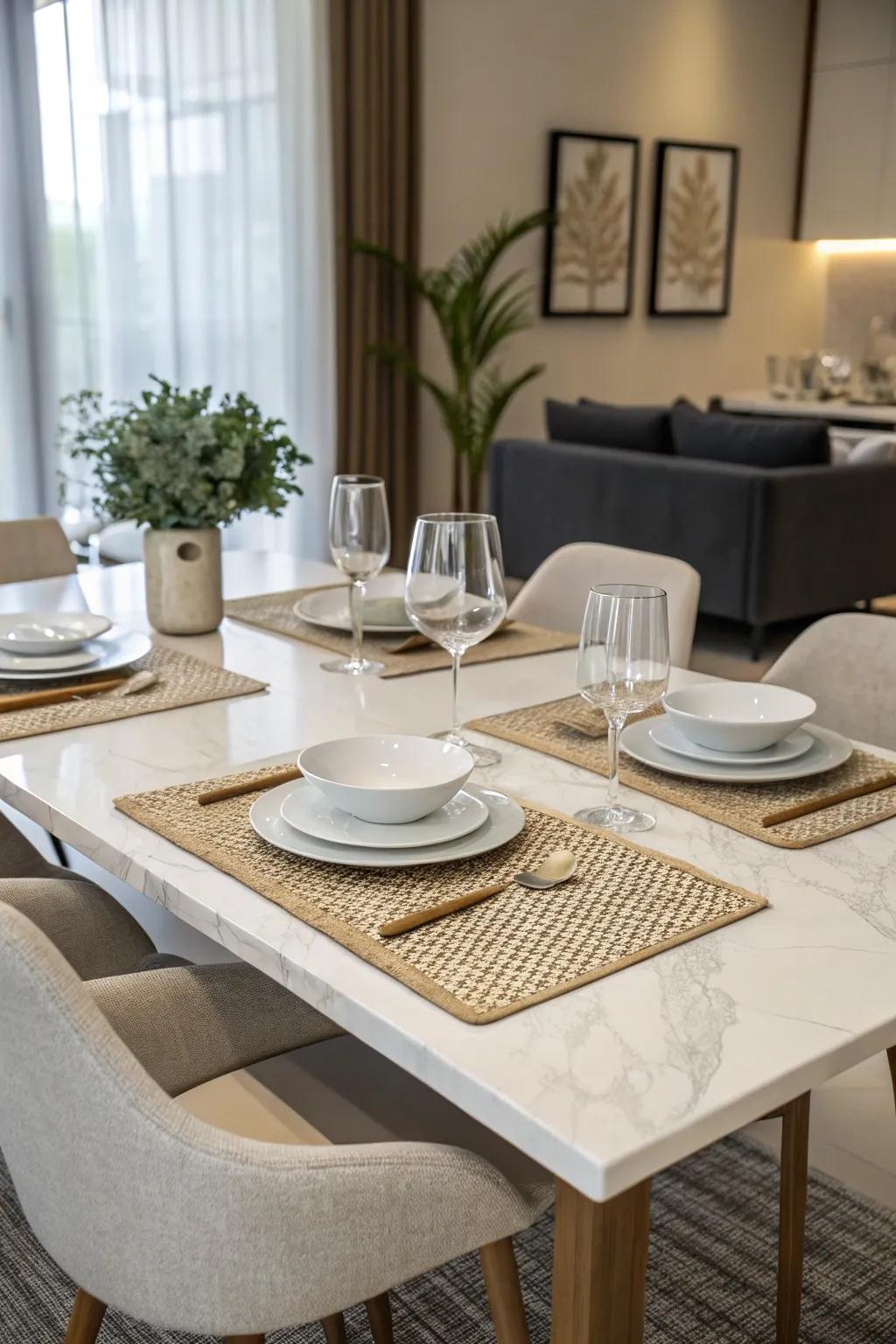 Minimalistic placemats provide a neat and timeless background.