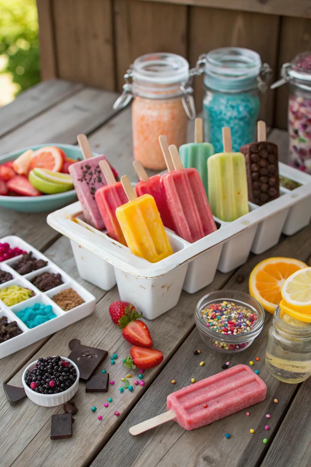 A popsicle station provides refreshing, customizable indulgences.