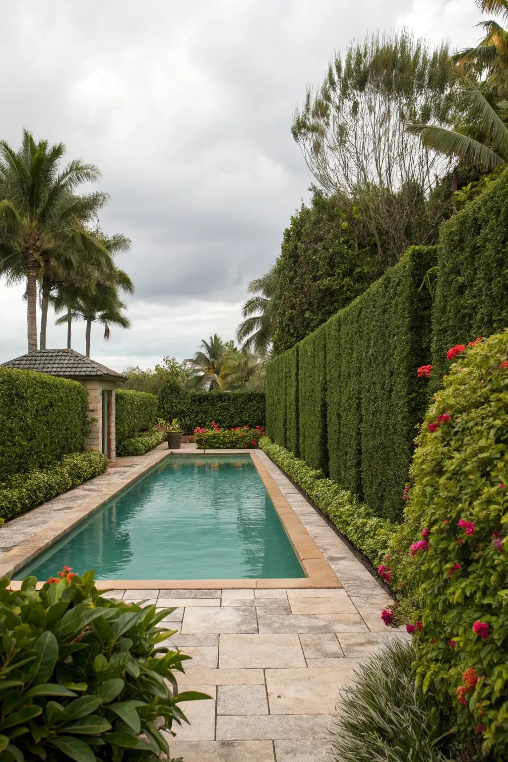 Enhance seclusion with lush green walls encircling your pool.