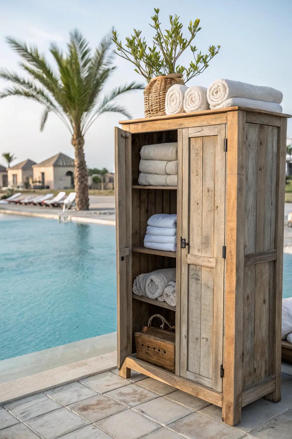 Sustainable reclaimed wood cabinet for a warm touch.