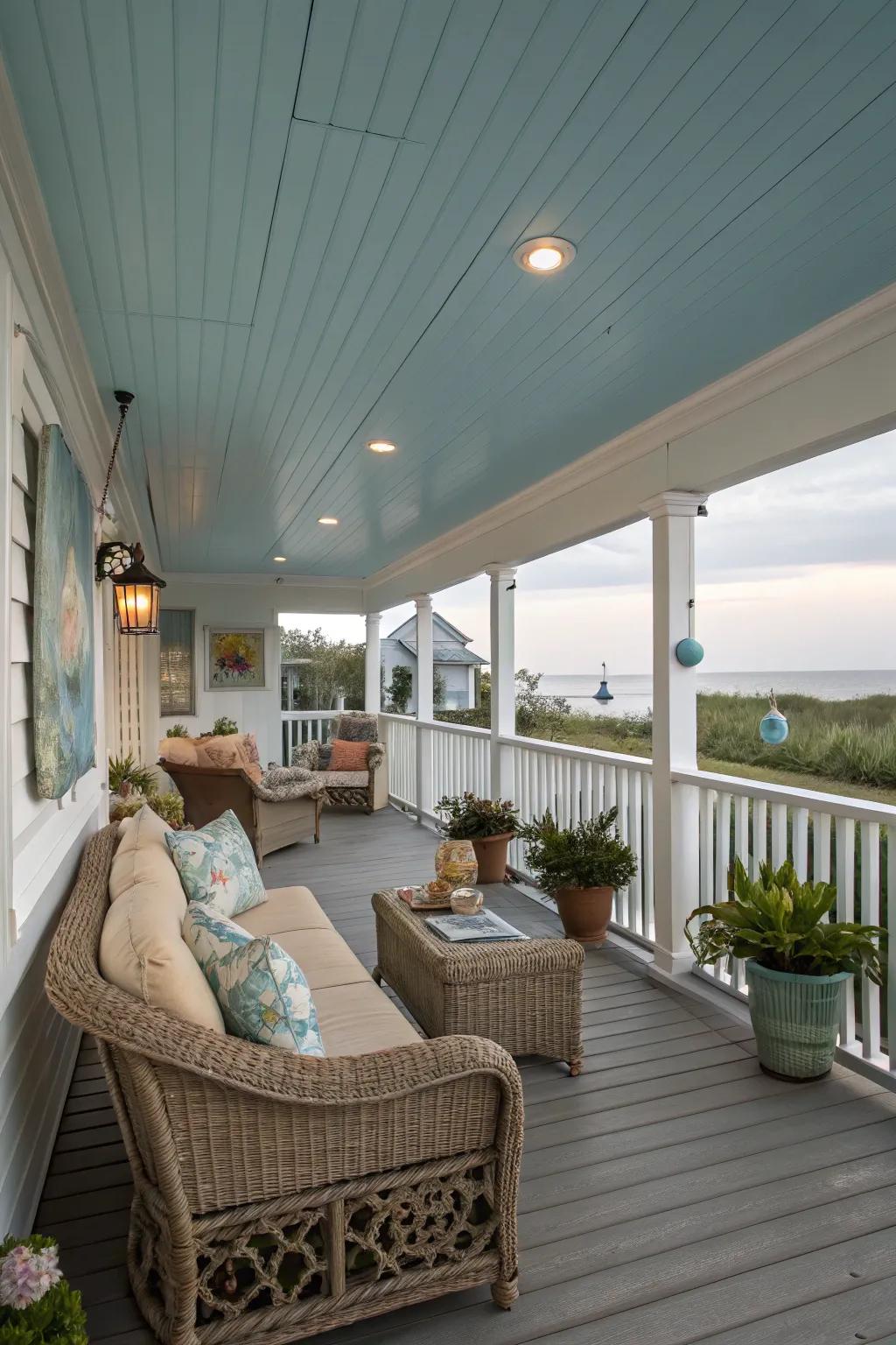 Achieve coastal charm with a sky ceiling.