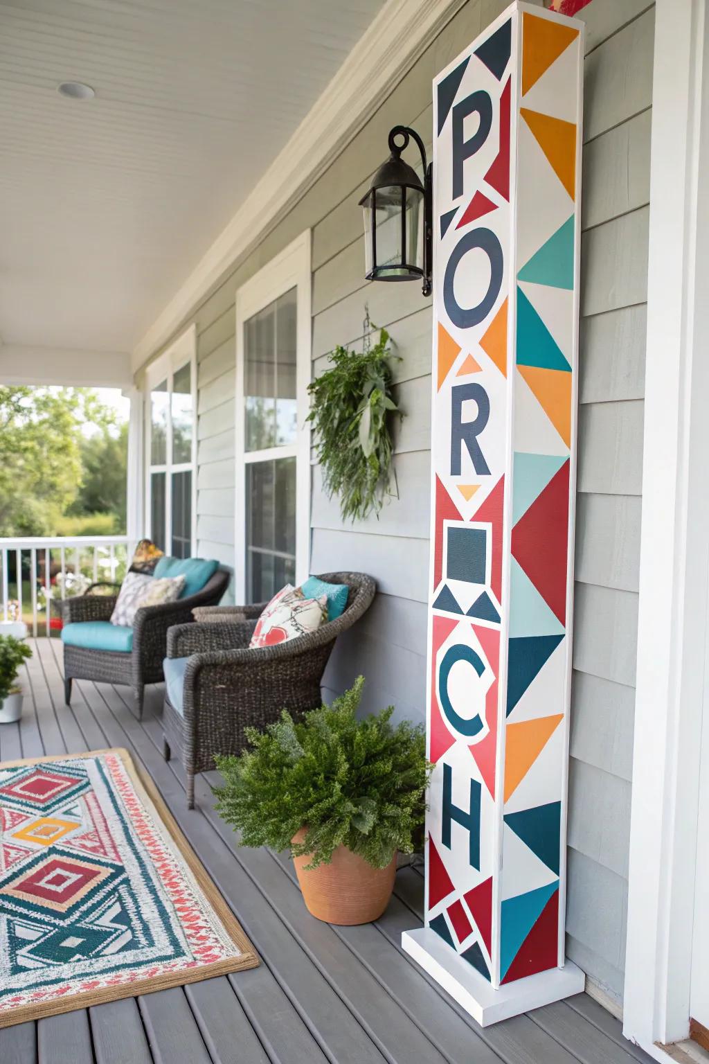 A geometric sign making a bold statement.