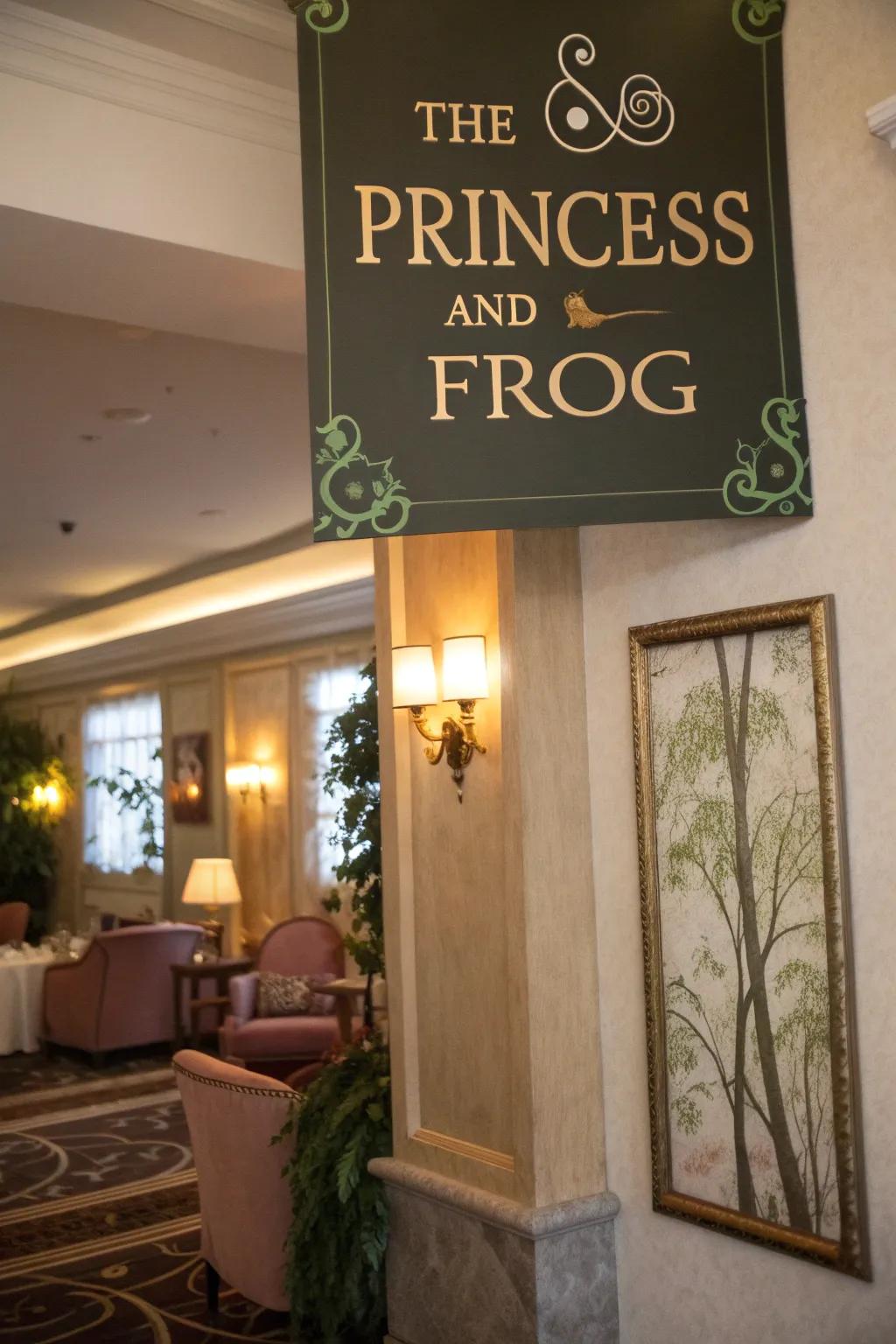 Elegant signage enhances the theme and guides guests.