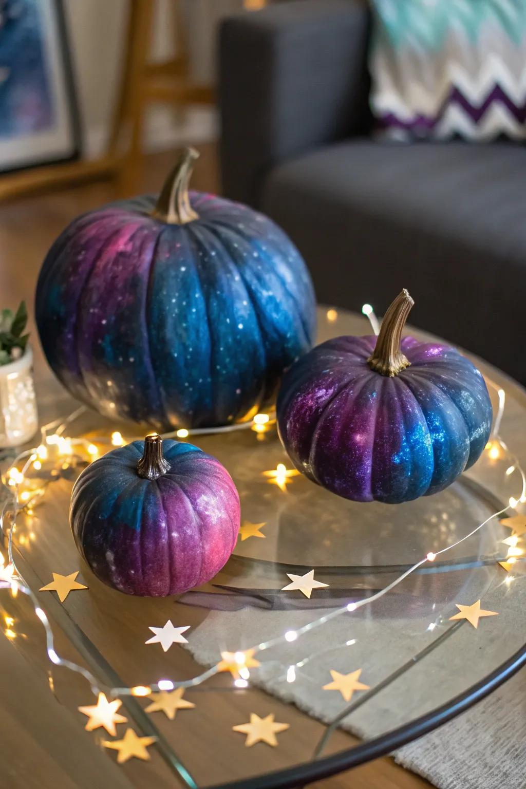 Introduce the cosmos indoors using magical galaxy pumpkins.