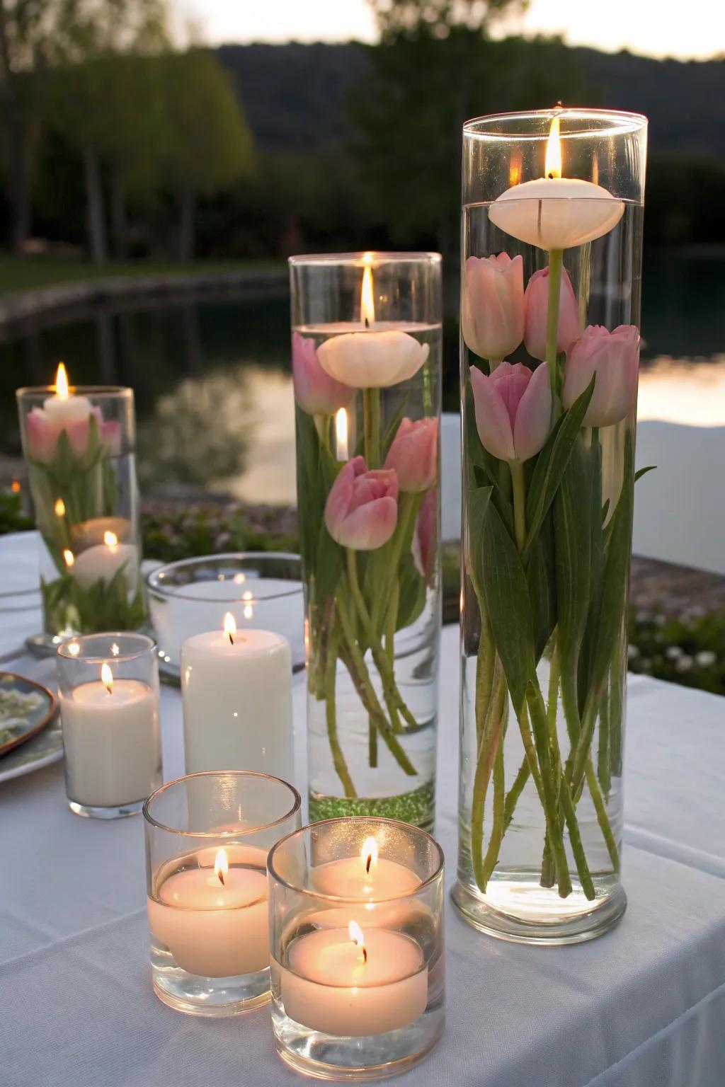 Floating lights introduce an elegant and serene effect.