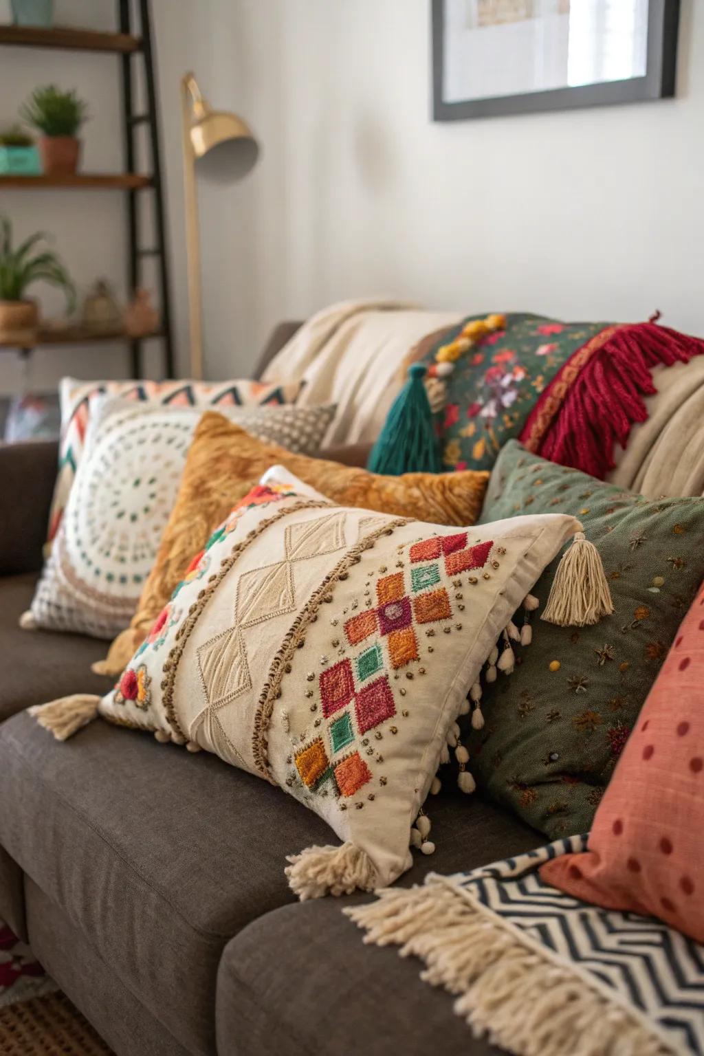Decorative cushions add personality to the couch.