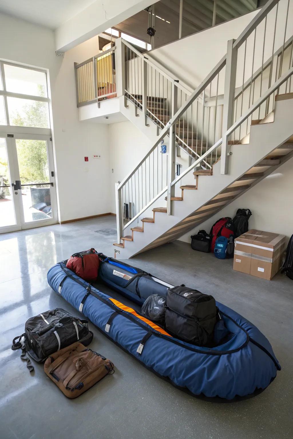 Under-stair storage is hidden and uses space well.
