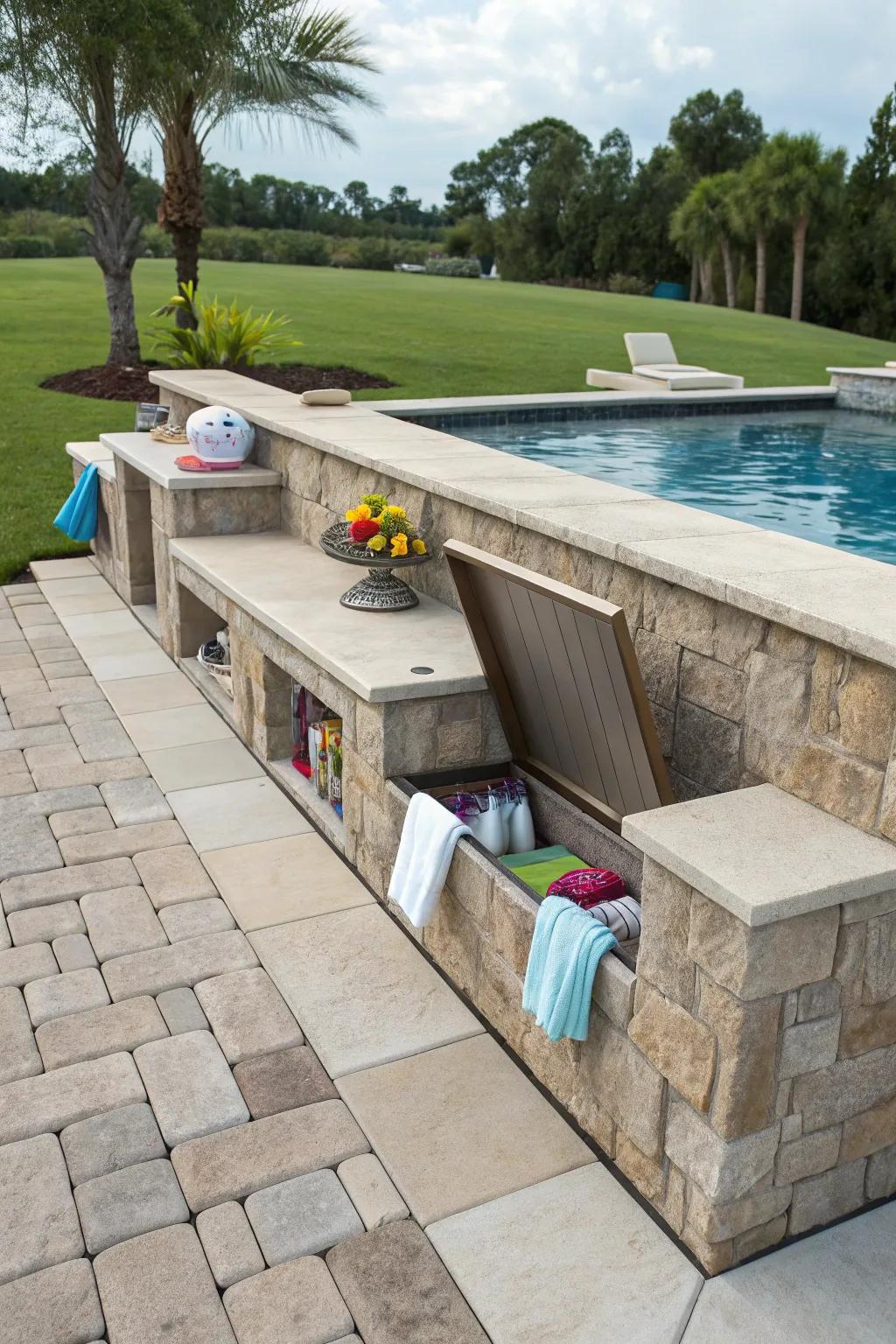 Clever storage solutions incorporated into a retaining wall design.