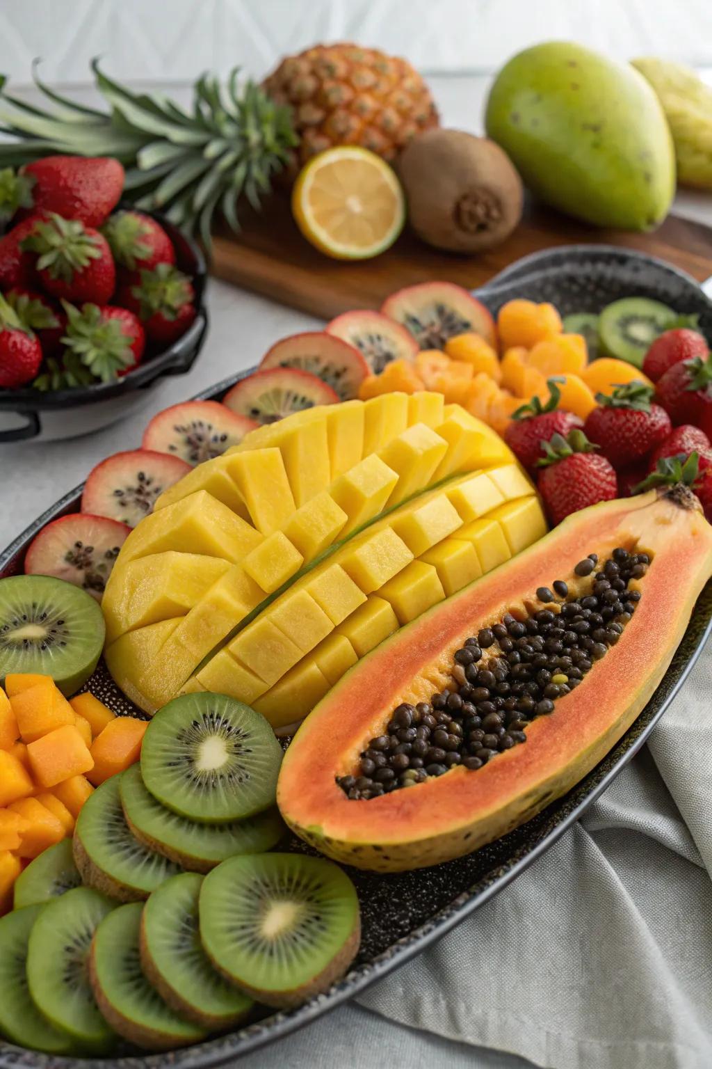 A plate of tropical fruits brings a tropical touch to your morning.