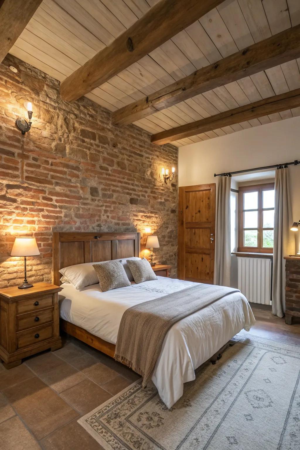 A brick wall bestows rustic texture.
