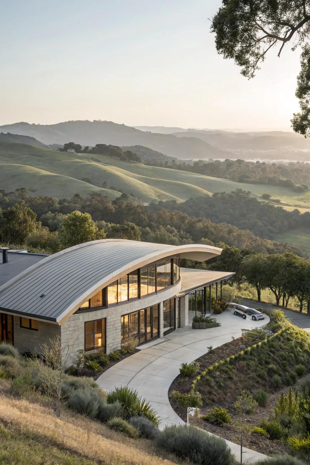 Arc roofs deliver gentle lines and a contemporary touch.