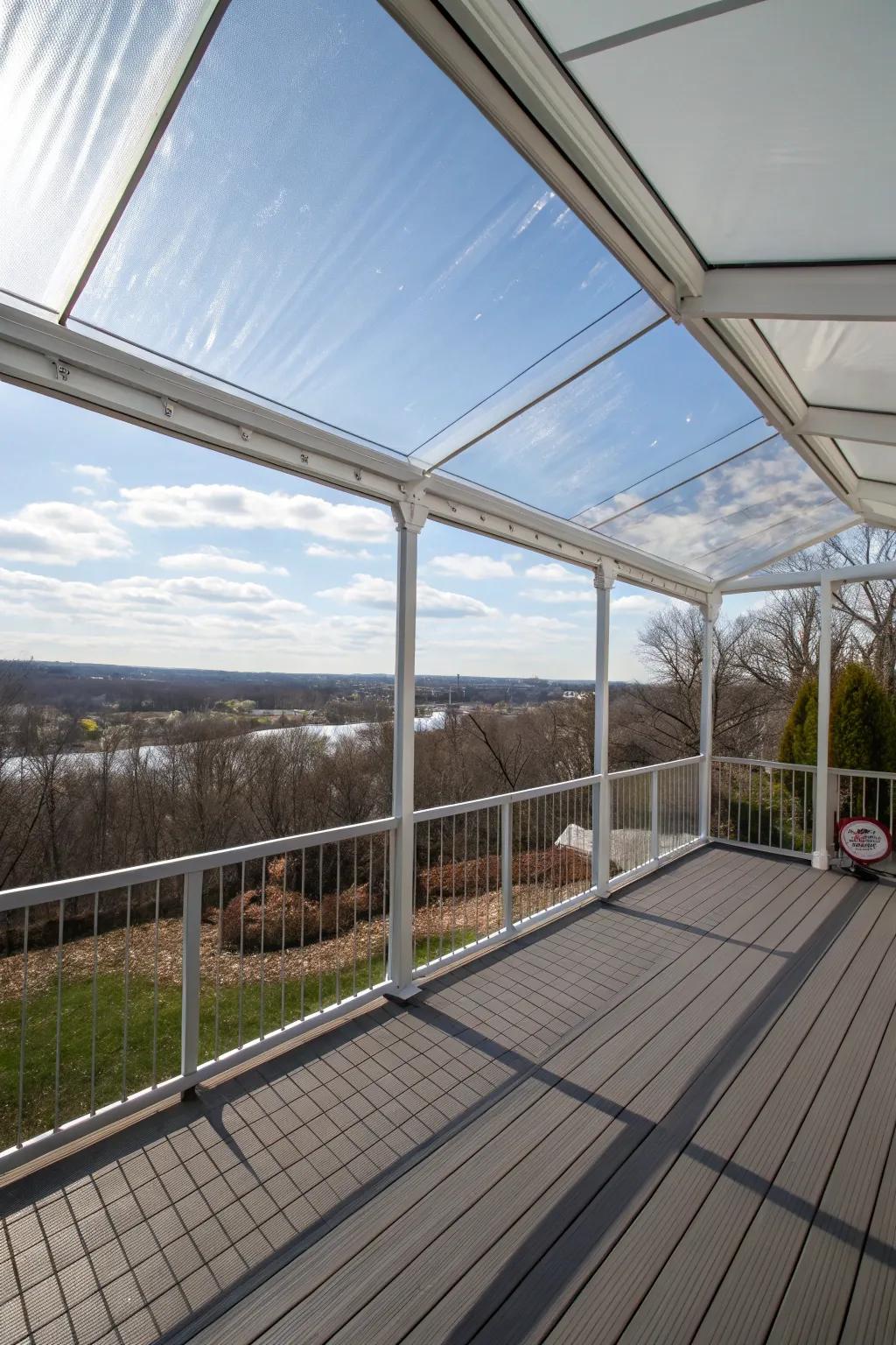 See-through vinyl covers offer unobstructed views while providing shelter.