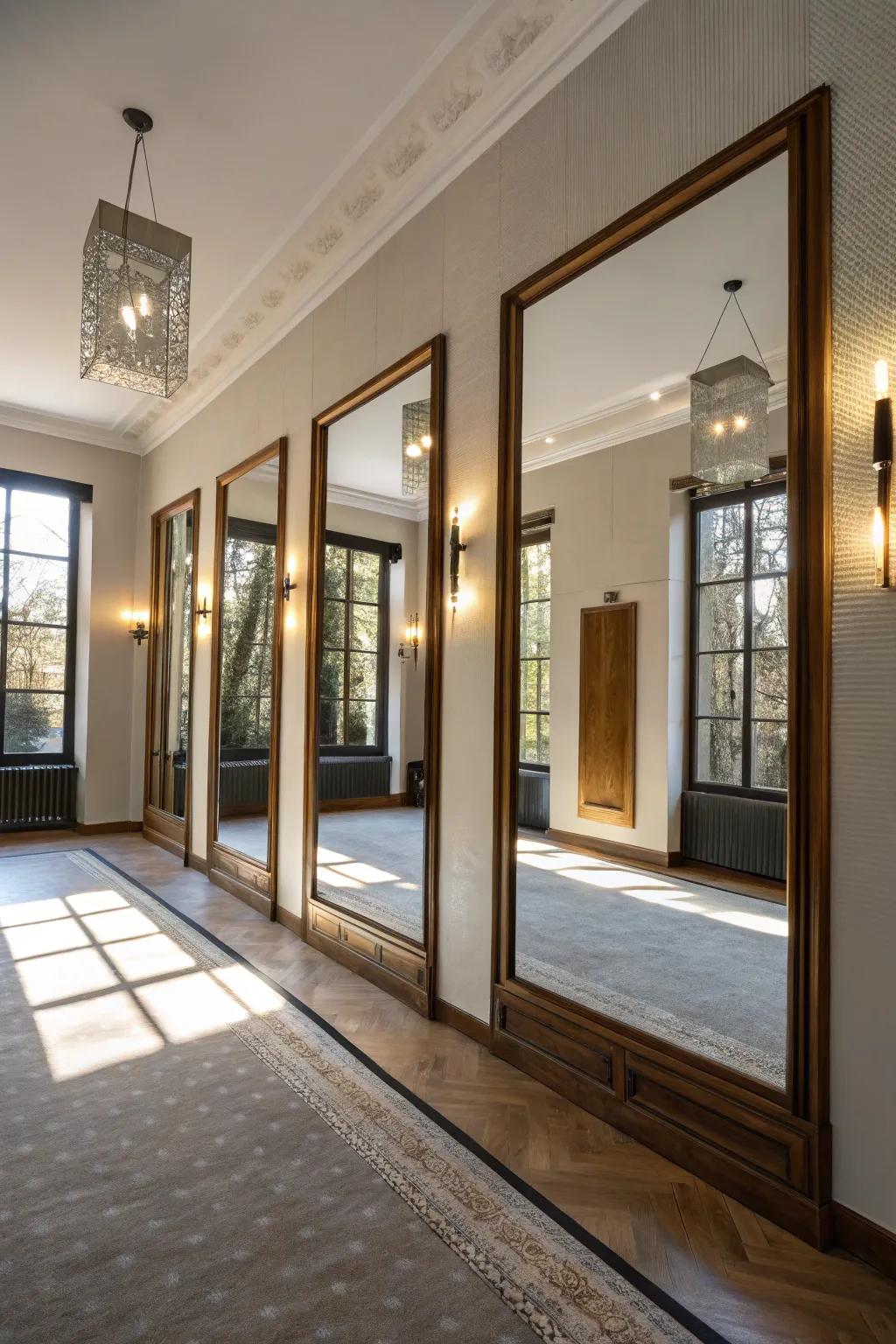 A room enhanced with reflectors that brighten and expand the space.